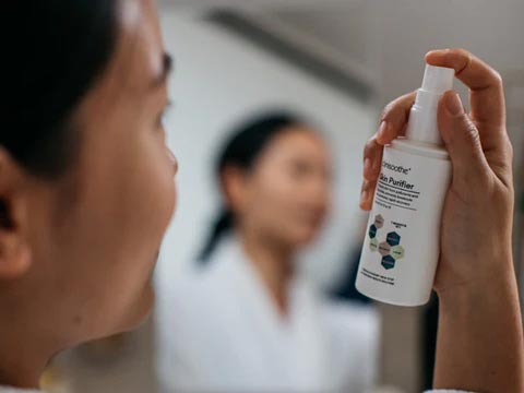 Vrouw-sprayt-clinisoothe Vrouw sprayt clinisoothe